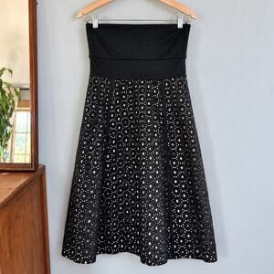 Susana Monaco Size 4 Black Strapless Eyelet Dress Silk Lined Pockets